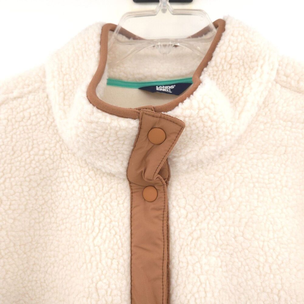 Lands' End cream sherpa fleece jacket Size 3X brown trim long sleeve pockets - Picture 6 of 13